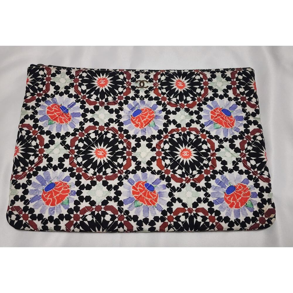 US Based Authentic Chanel Paris Dubai Medium Printed Canvas O Case Clutch